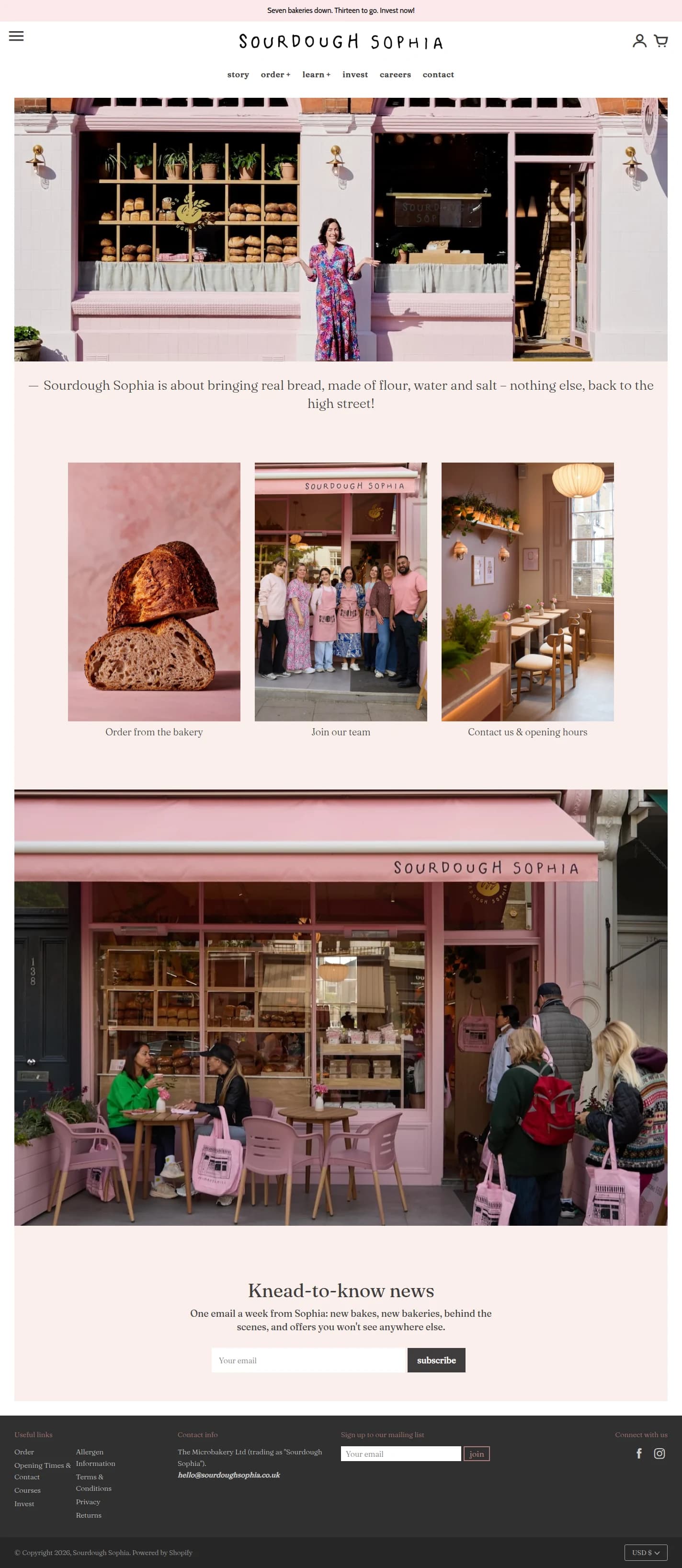 Sourdough Sophia website design, full page