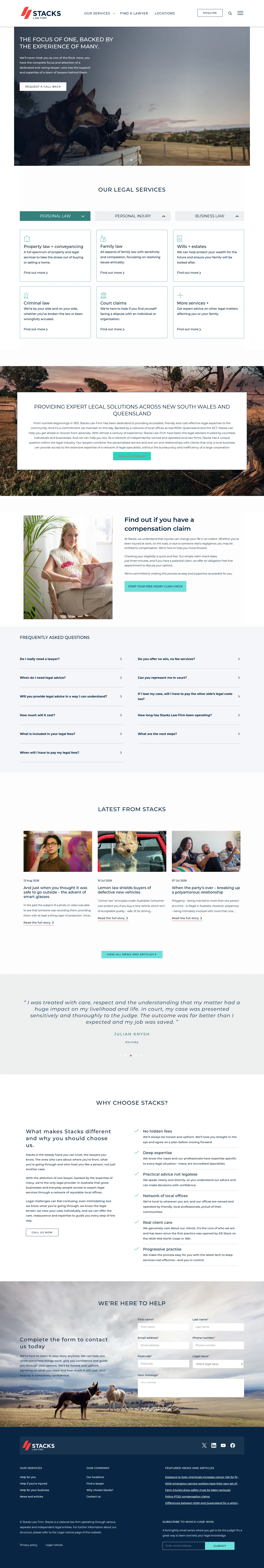 Stacks Law Firm website design, full page