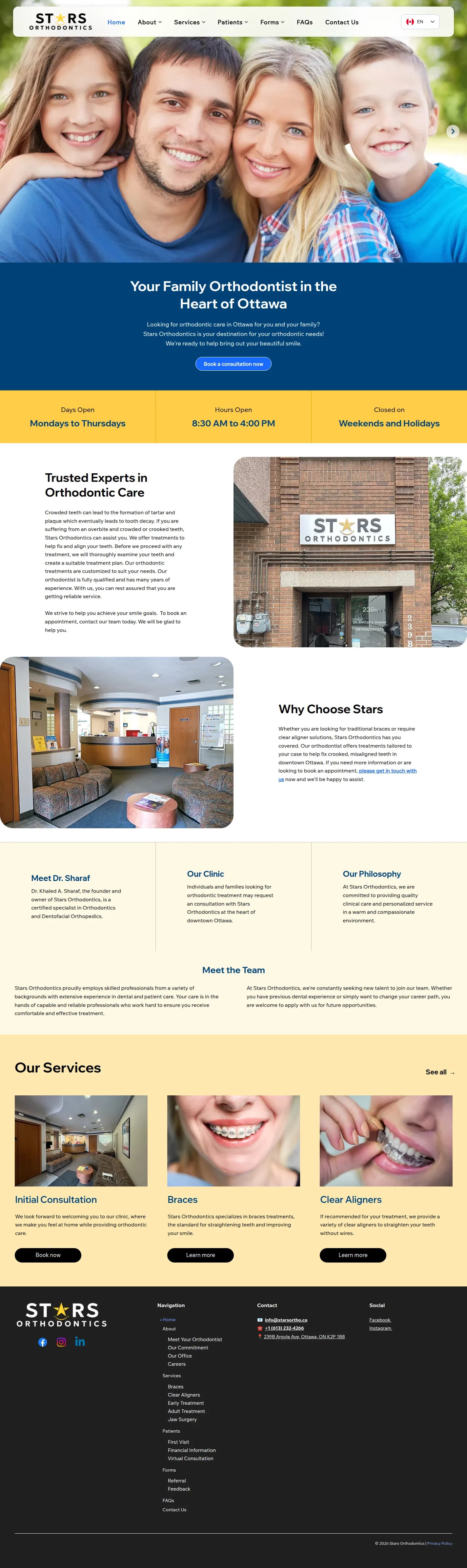Stars Orthodontics website design, full page