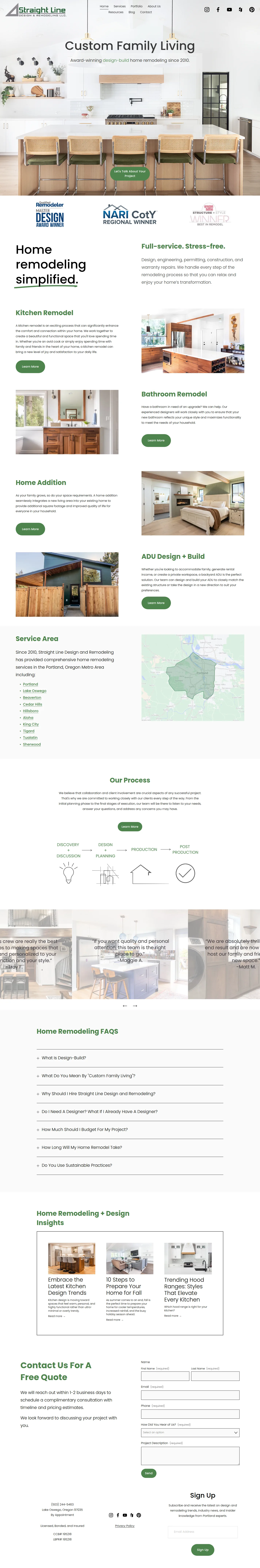Straight Line Design & Remodeling website design, full page