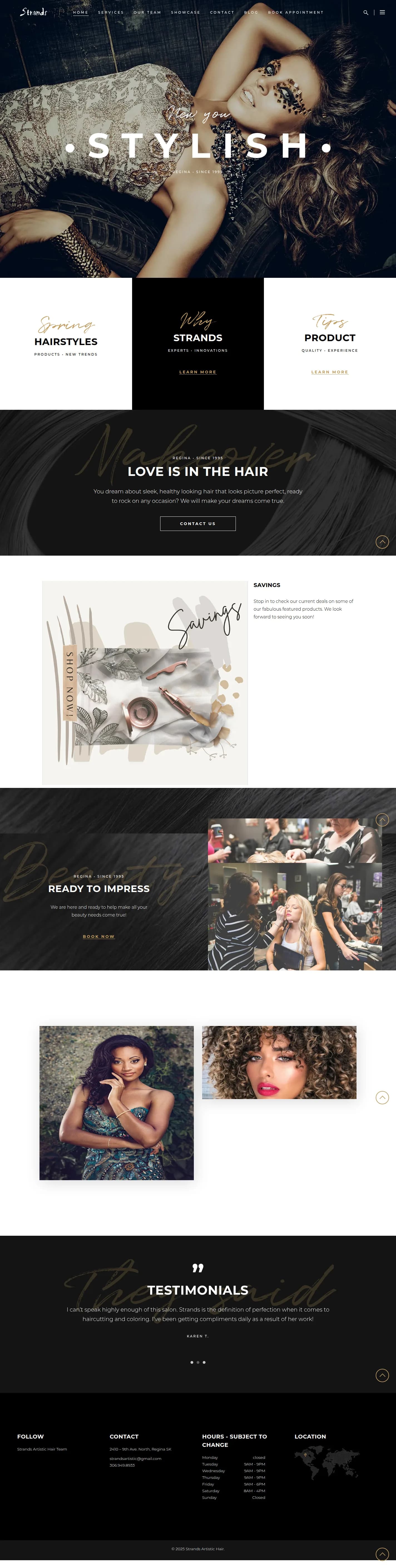 Strands Hair Team website design, full page