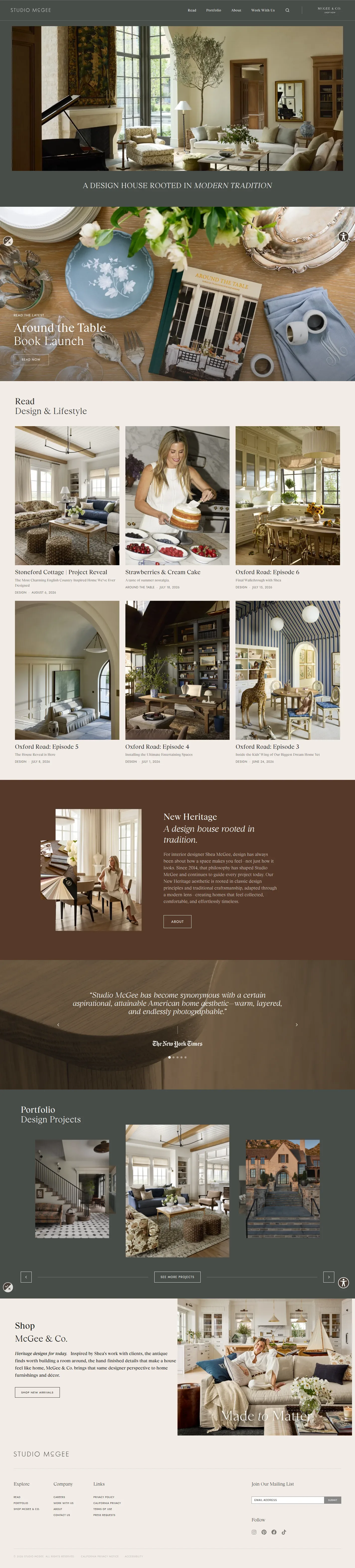 Studio McGee website design, full page