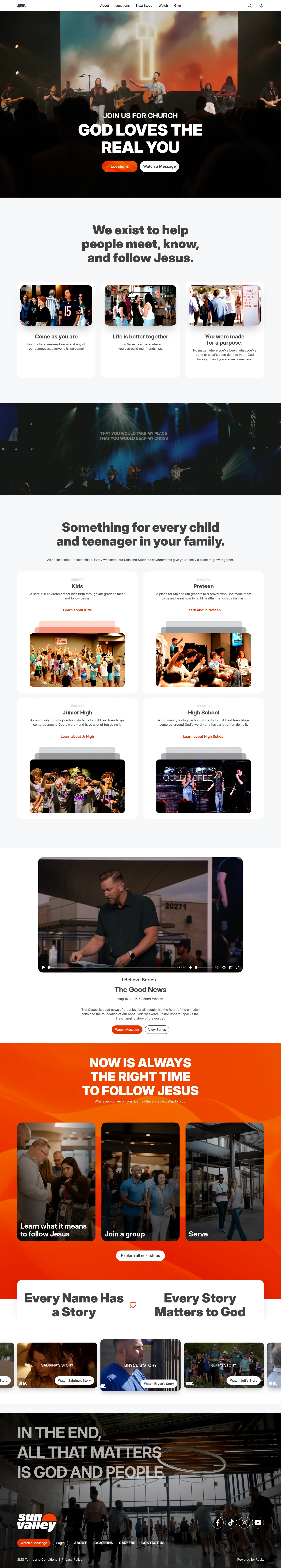 Sun Valley Community Church website design, full page