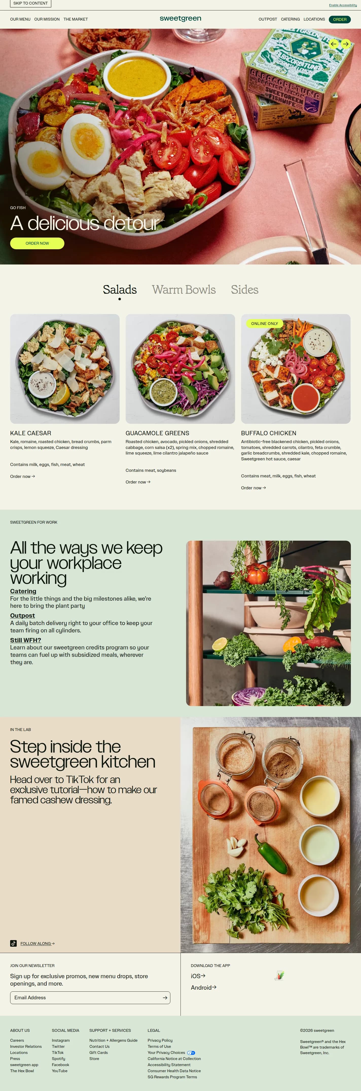sweetgreen website design, full page