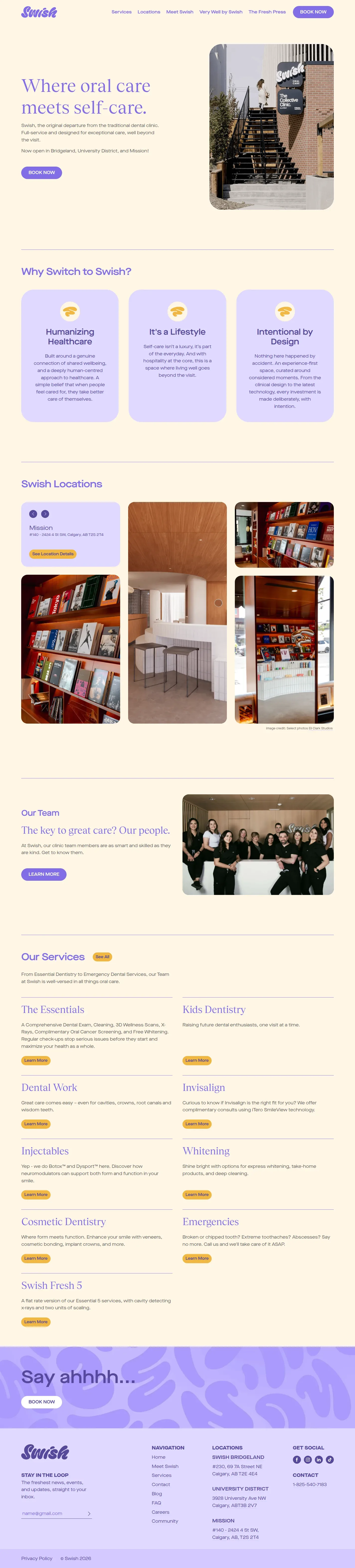 Swish Oral Care website design, full page