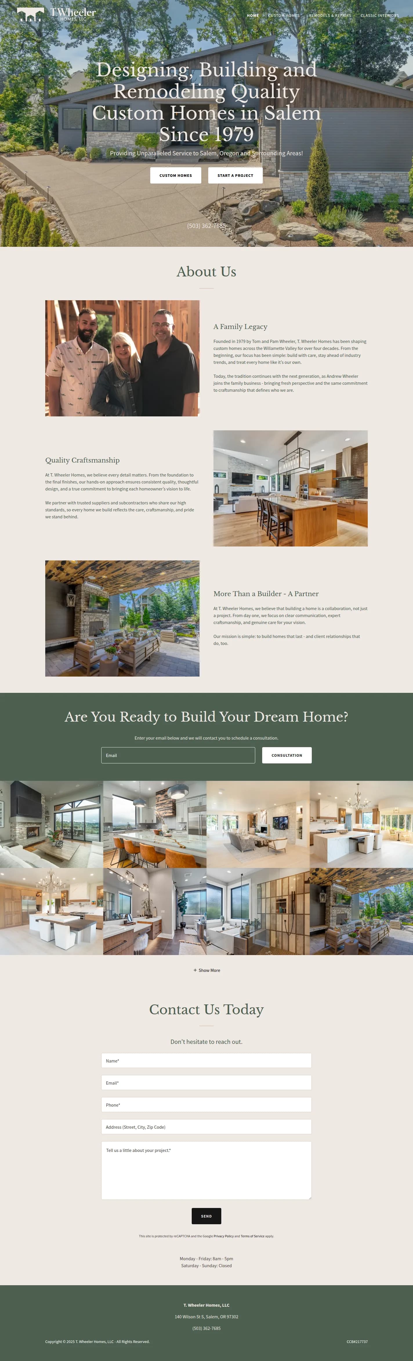 T. Wheeler Homes website design, full page