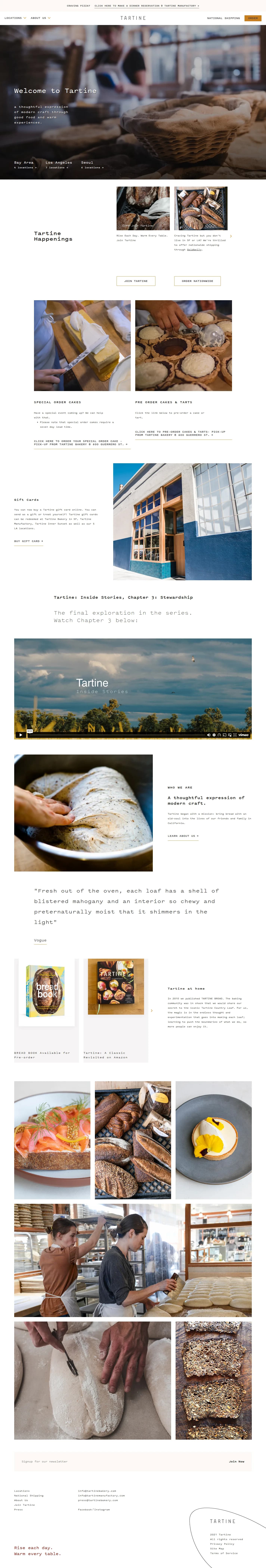 Tartine Bakery website design, full page