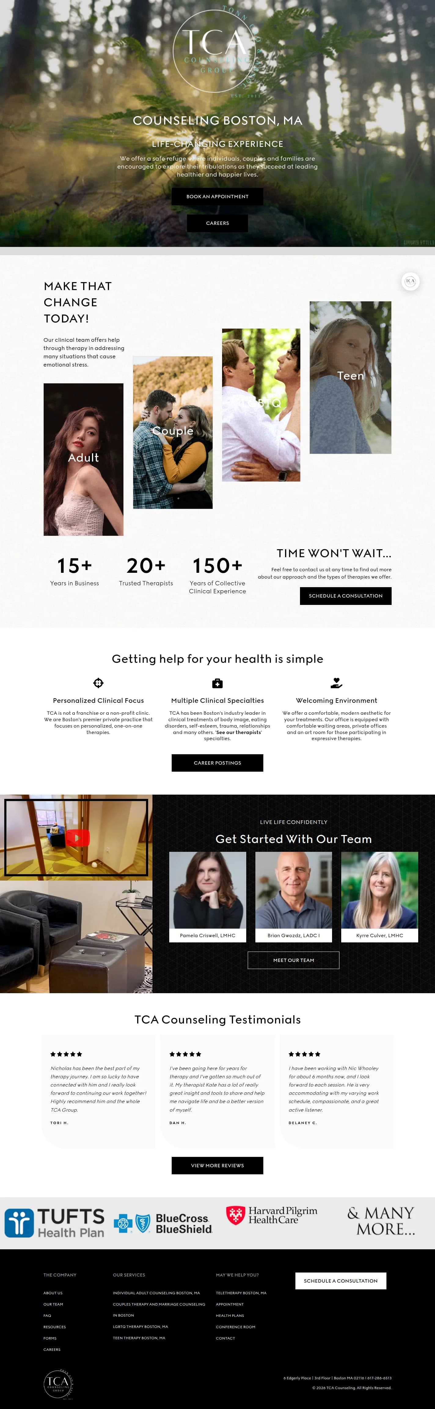 TCA Counseling Group website design, full page