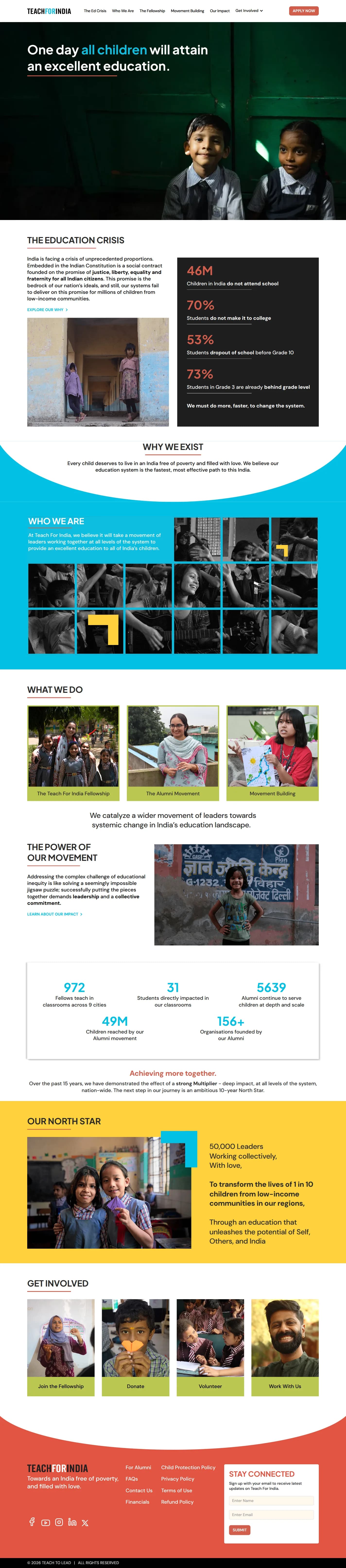 Teach For India website design, full page