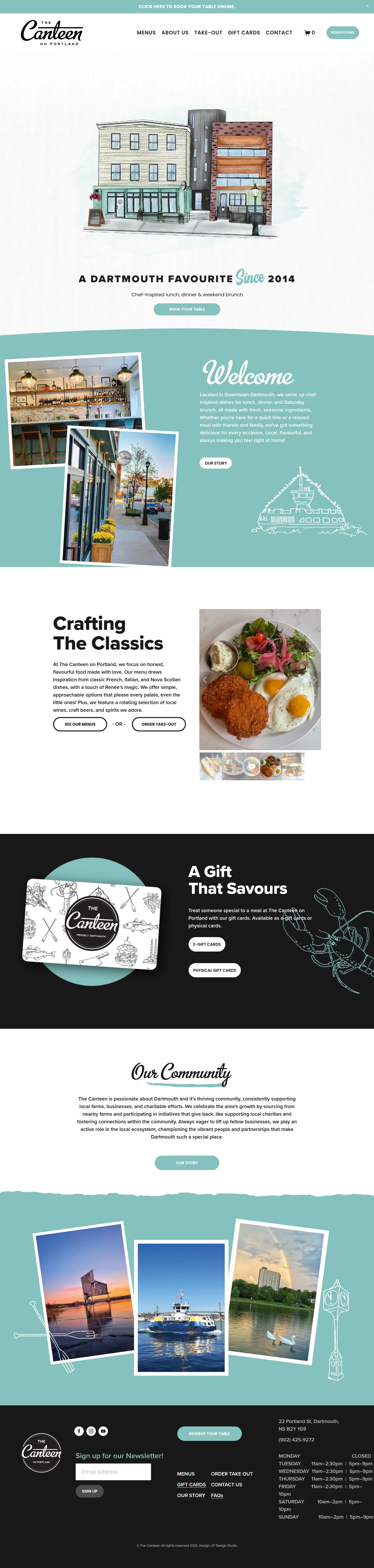 The Canteen website design, full page