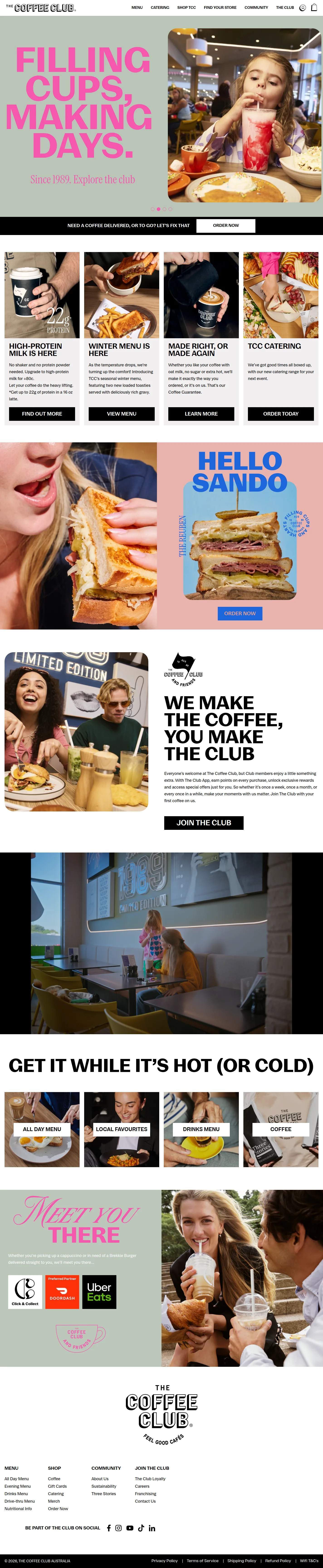 The Coffee Club website design, full page