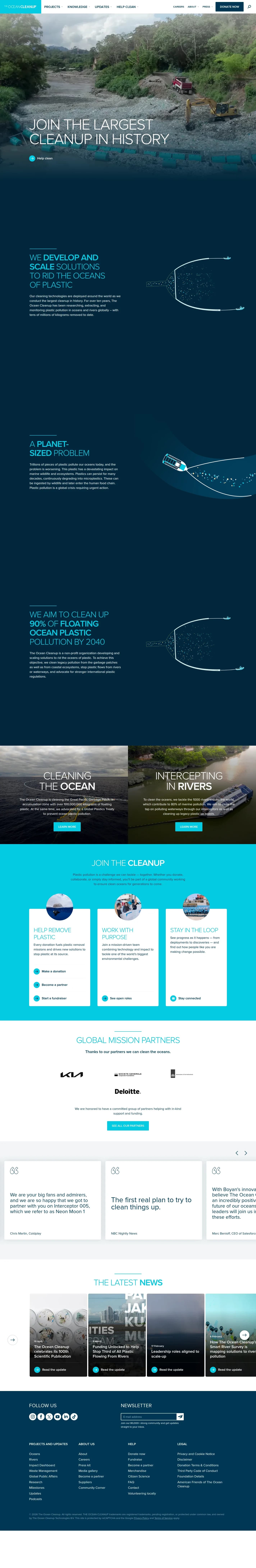 The Ocean Cleanup website design, full page