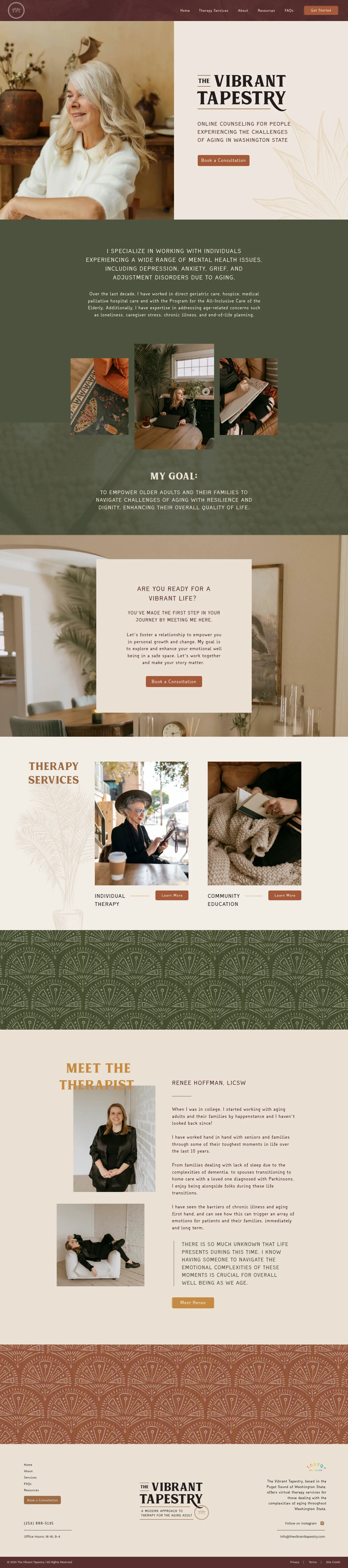 The Vibrant Tapestry website design, full page