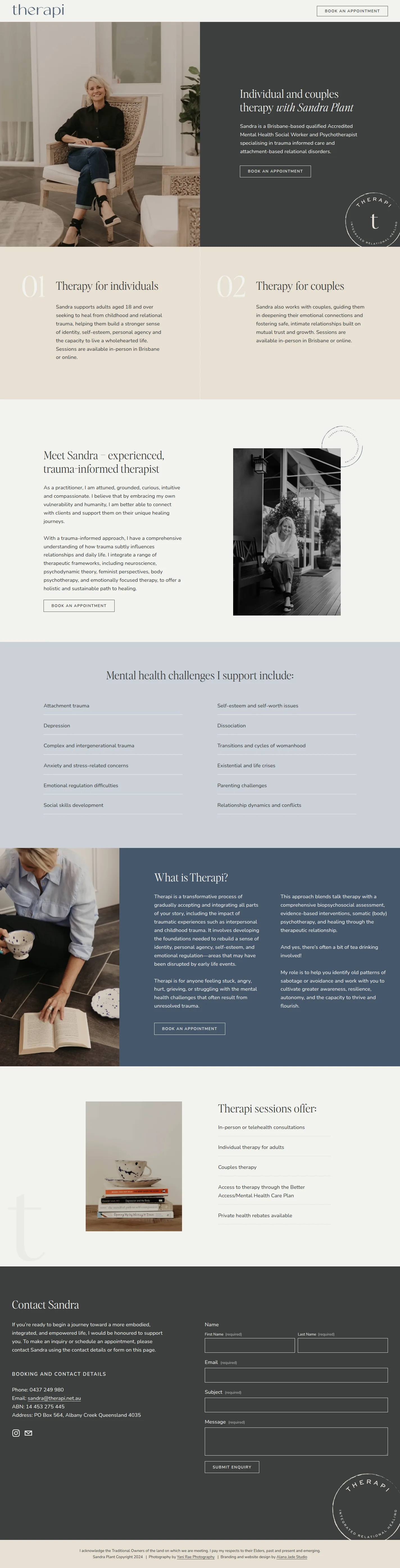 Therapi website design, full page