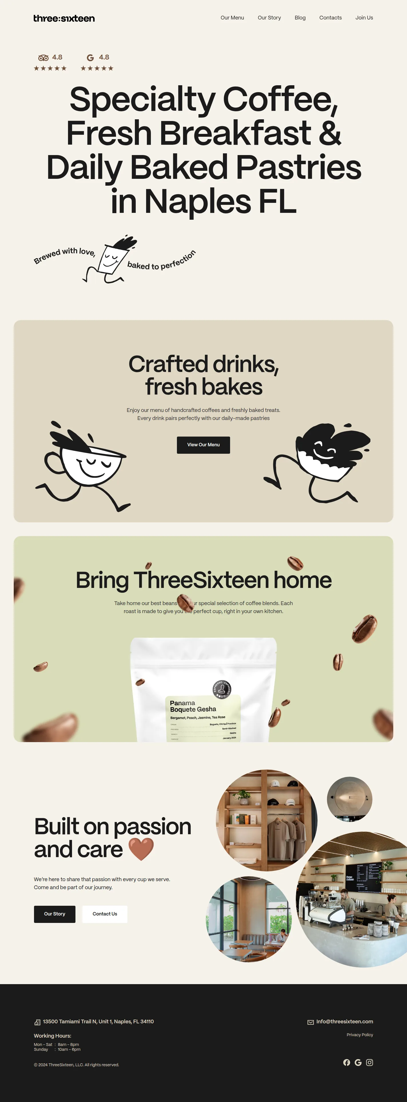 Three Sixteen website design, full page