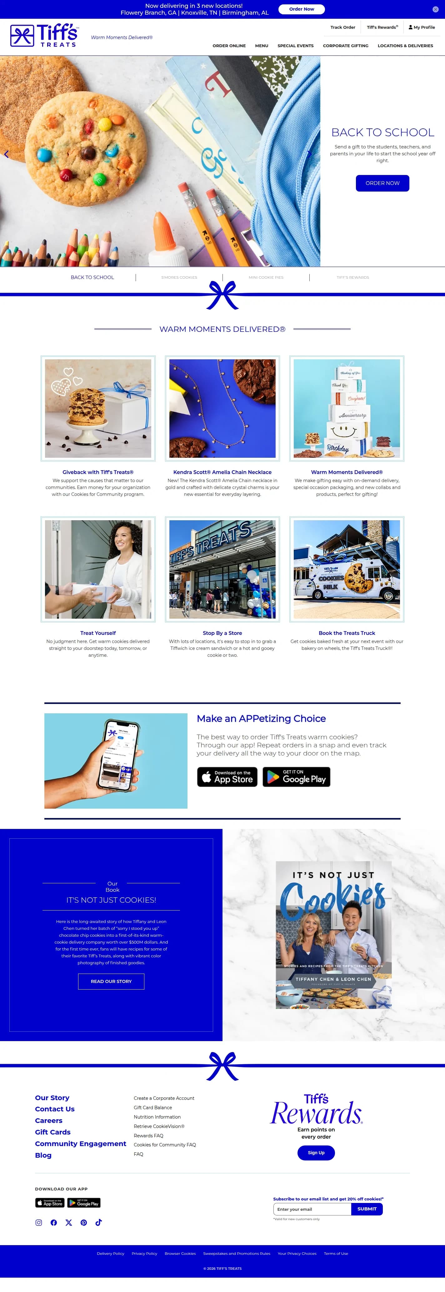 Tiff's Treats website design, full page