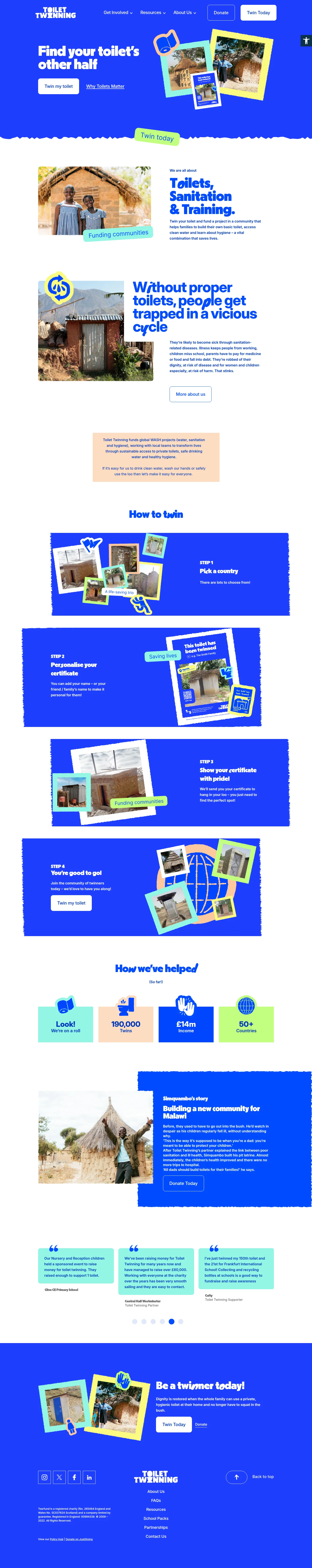 Toilet Twinning website design, full page