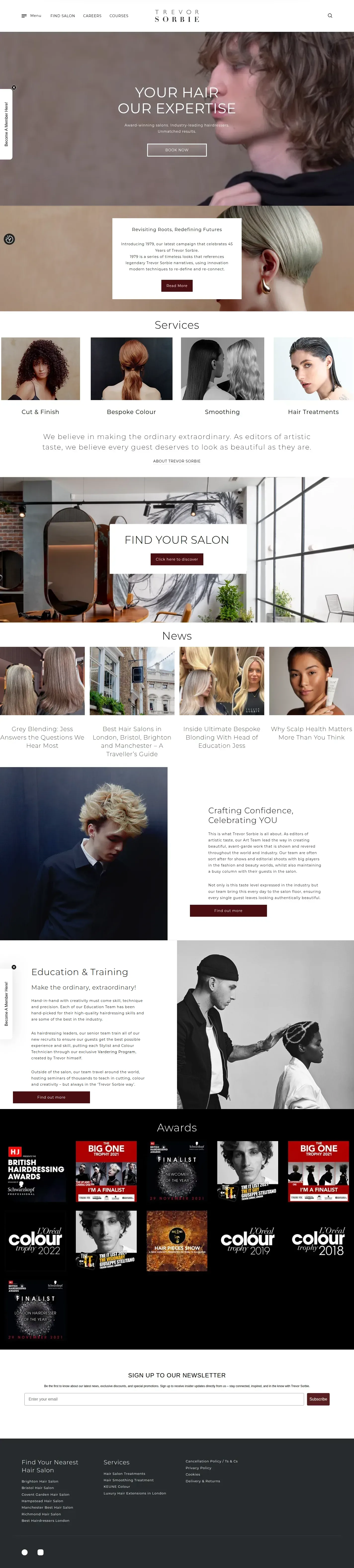 Trevor Sorbie website design, full page