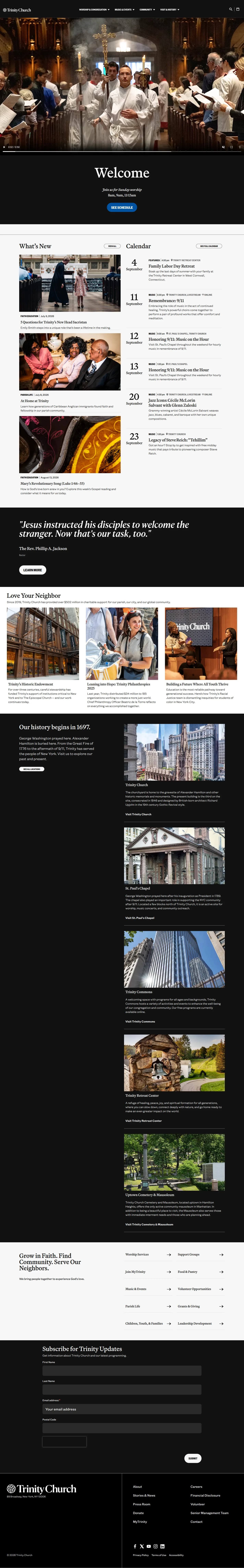 Trinity Church Wall Street website design, full page