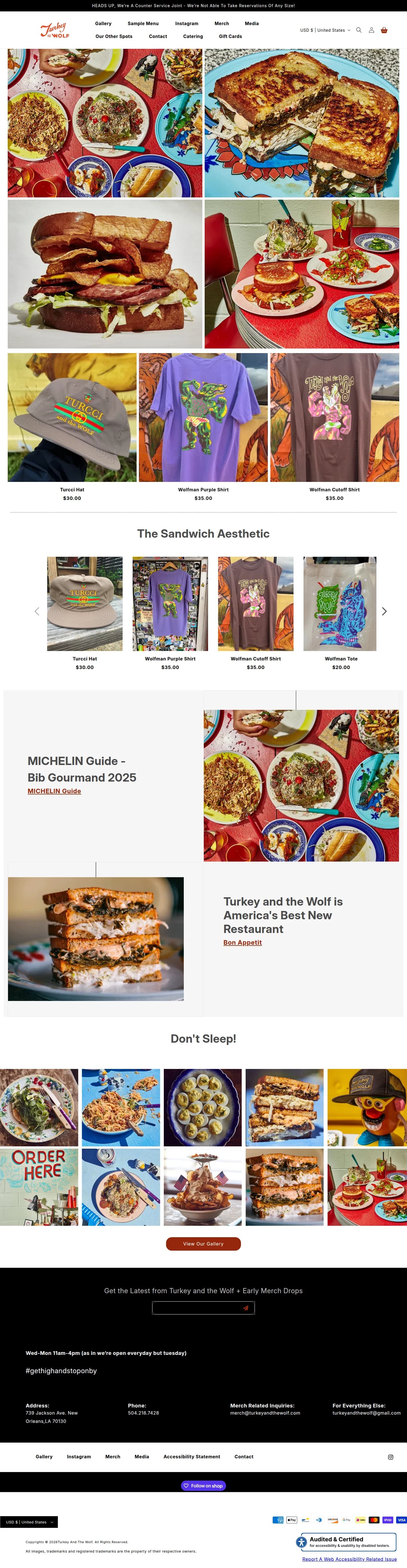 Turkey and the Wolf website design, full page