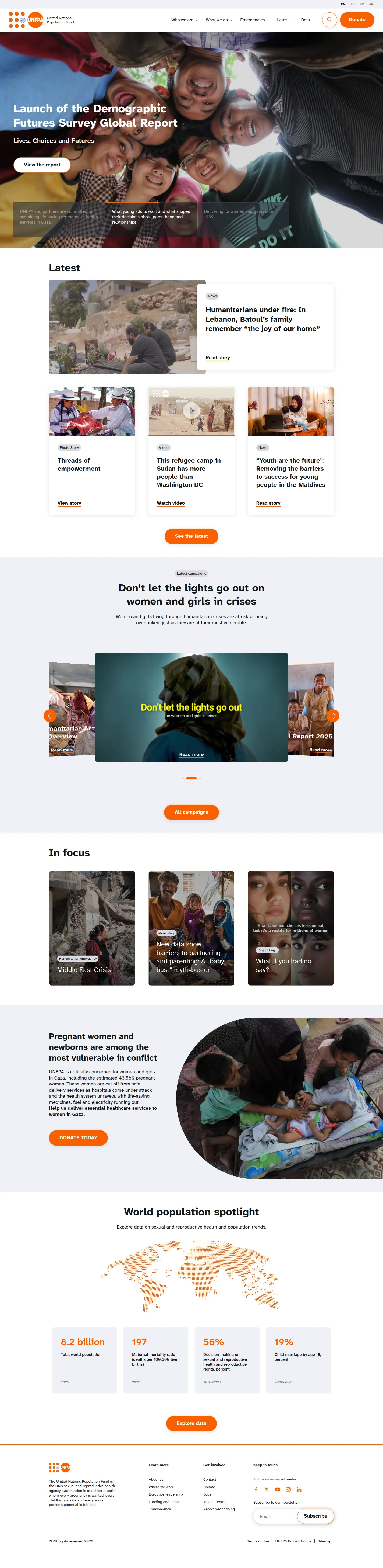 UNFPA website design, full page
