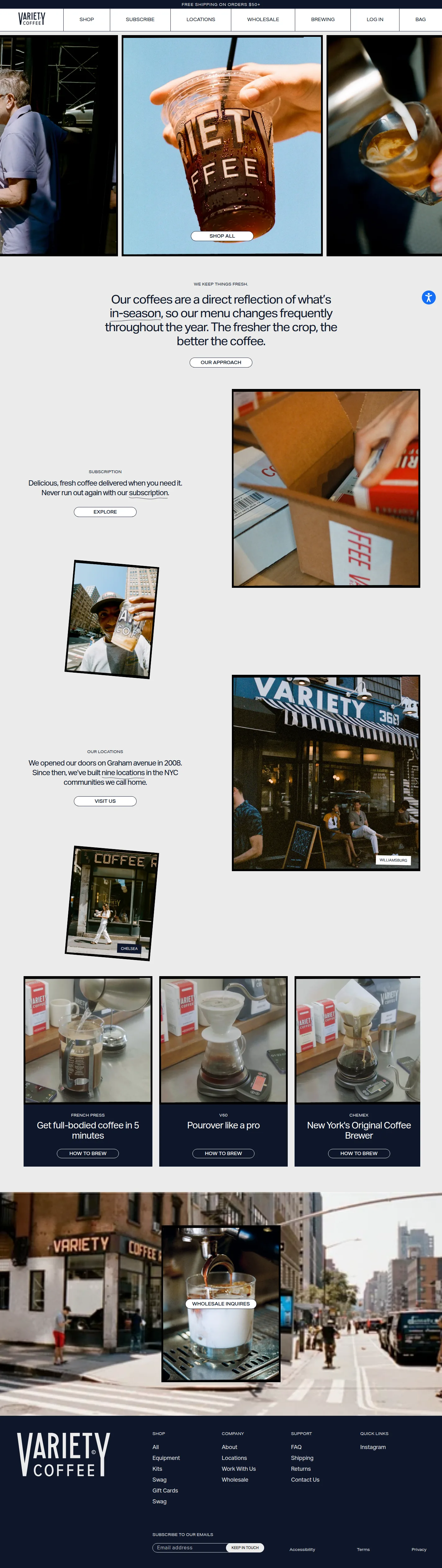 Variety Coffee Roasters website design, full page