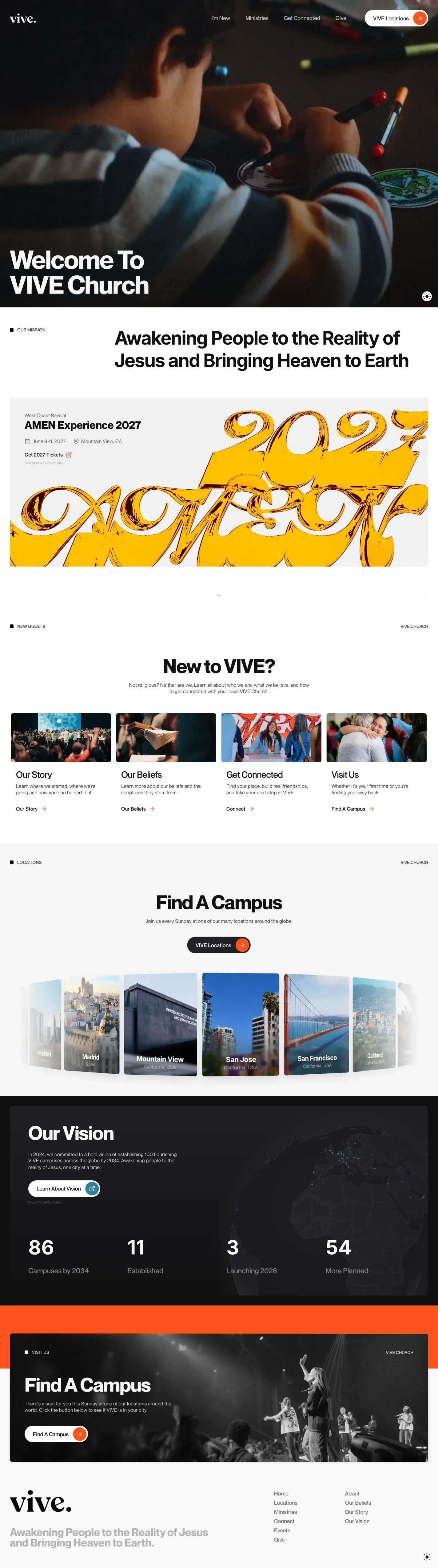 VIVE Church website design, full page