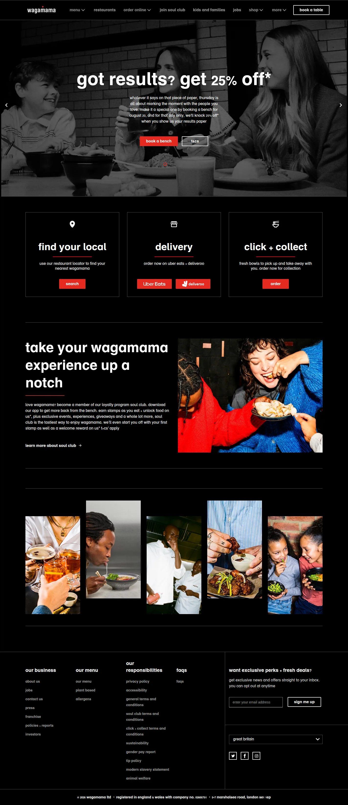 Wagamama website design, full page