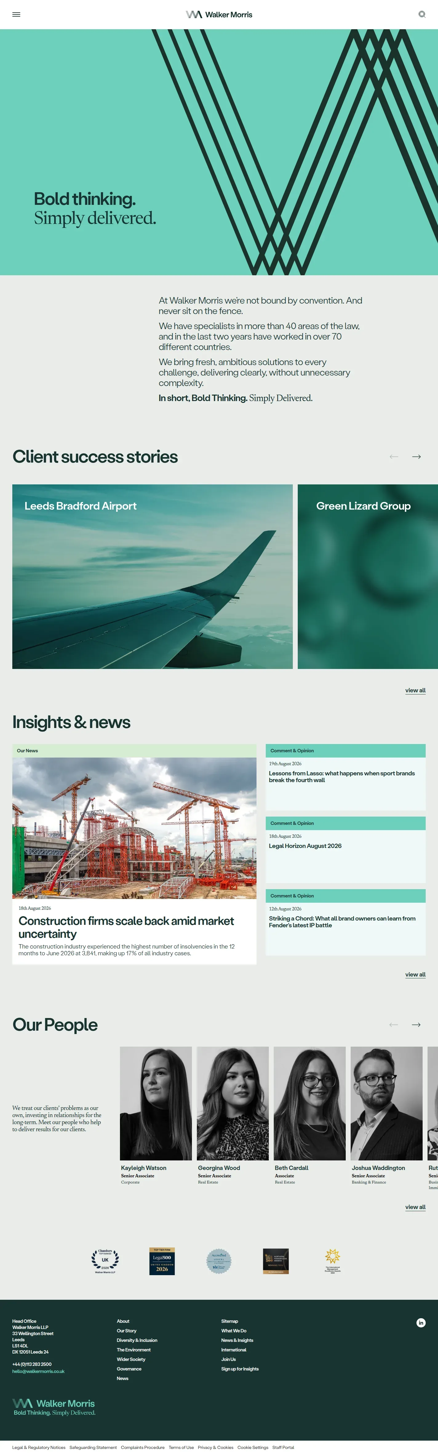 Walker Morris website design, full page