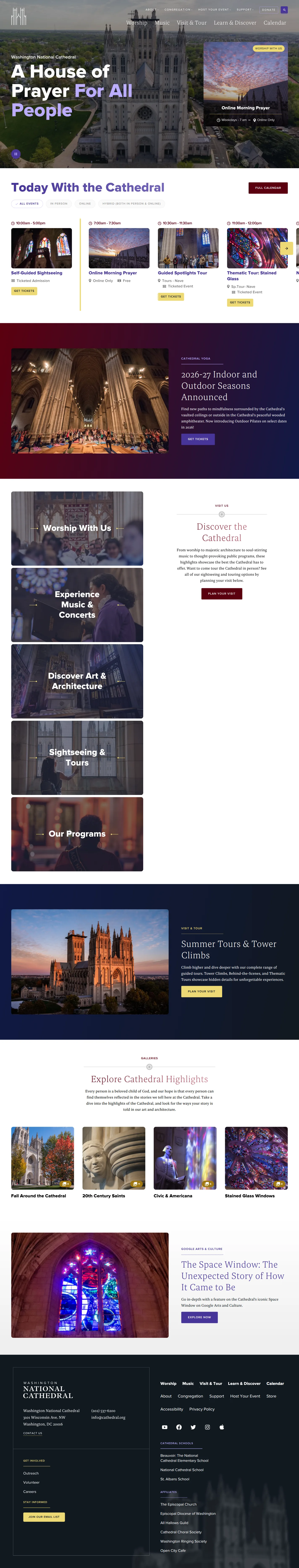 Washington National Cathedral website design, full page