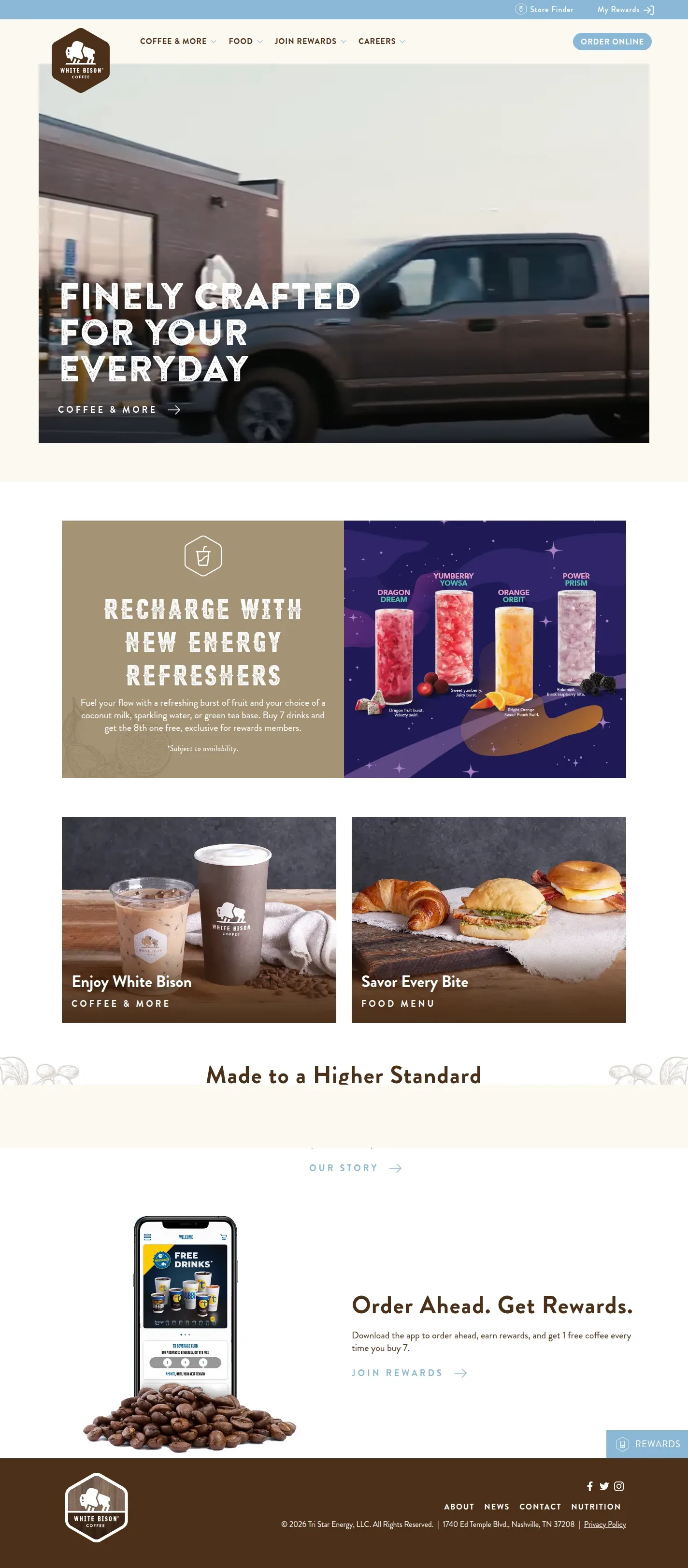 White Bison Coffee website design, full page