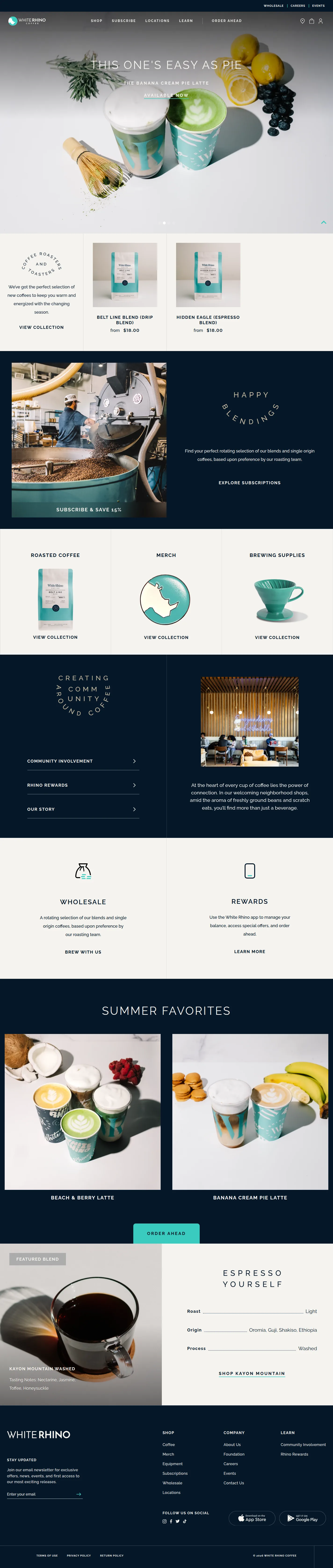 White Rhino Coffee website design, full page