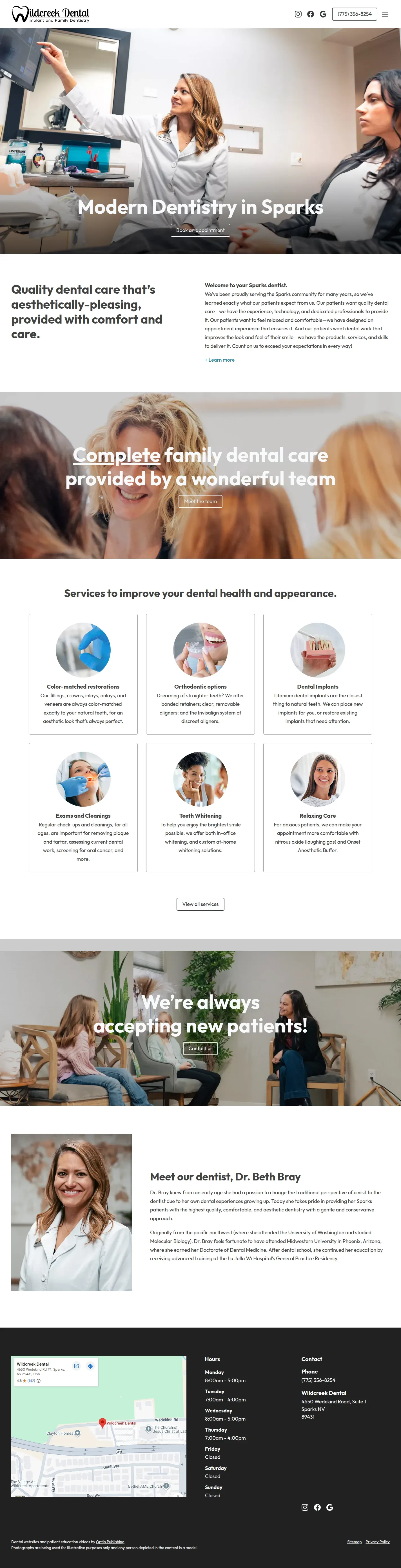 Wildcreek Dental website design, full page