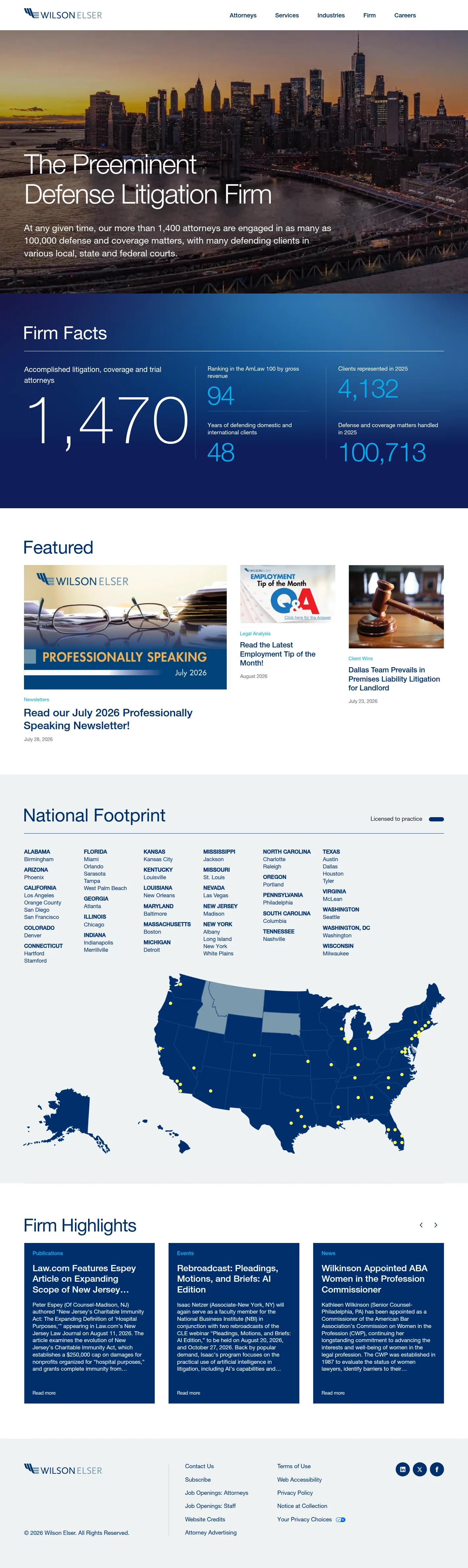 Wilson Elser website design, full page