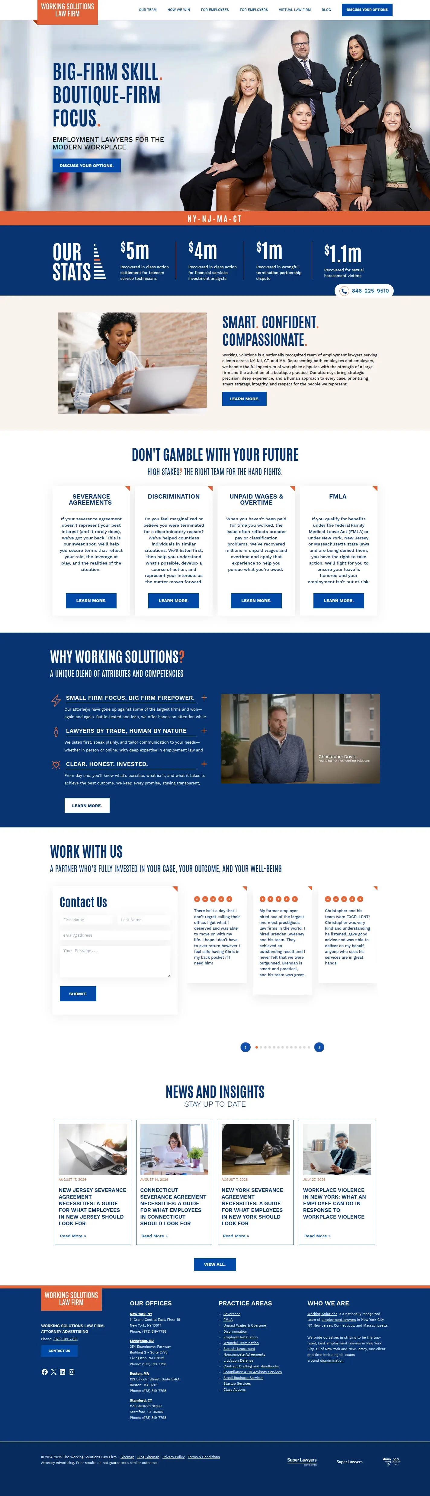 Working Solutions Law Firm website design, full page