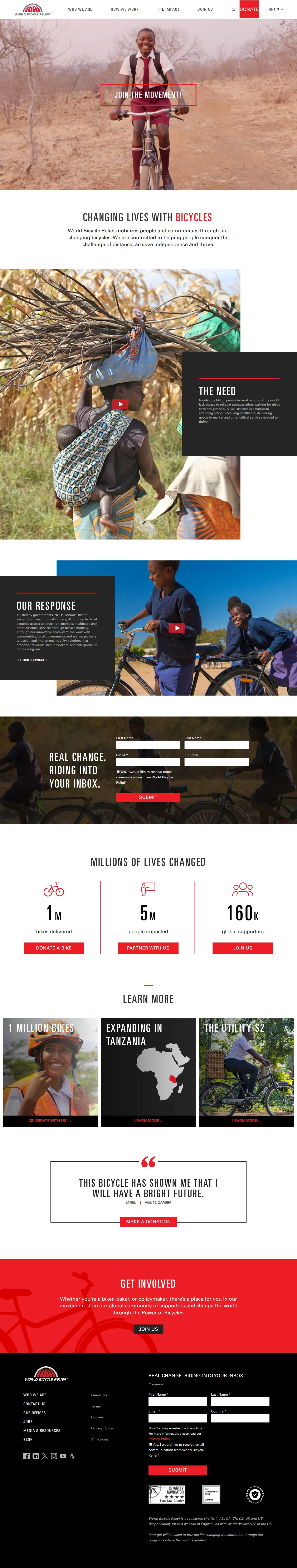 World Bicycle Relief website design, full page