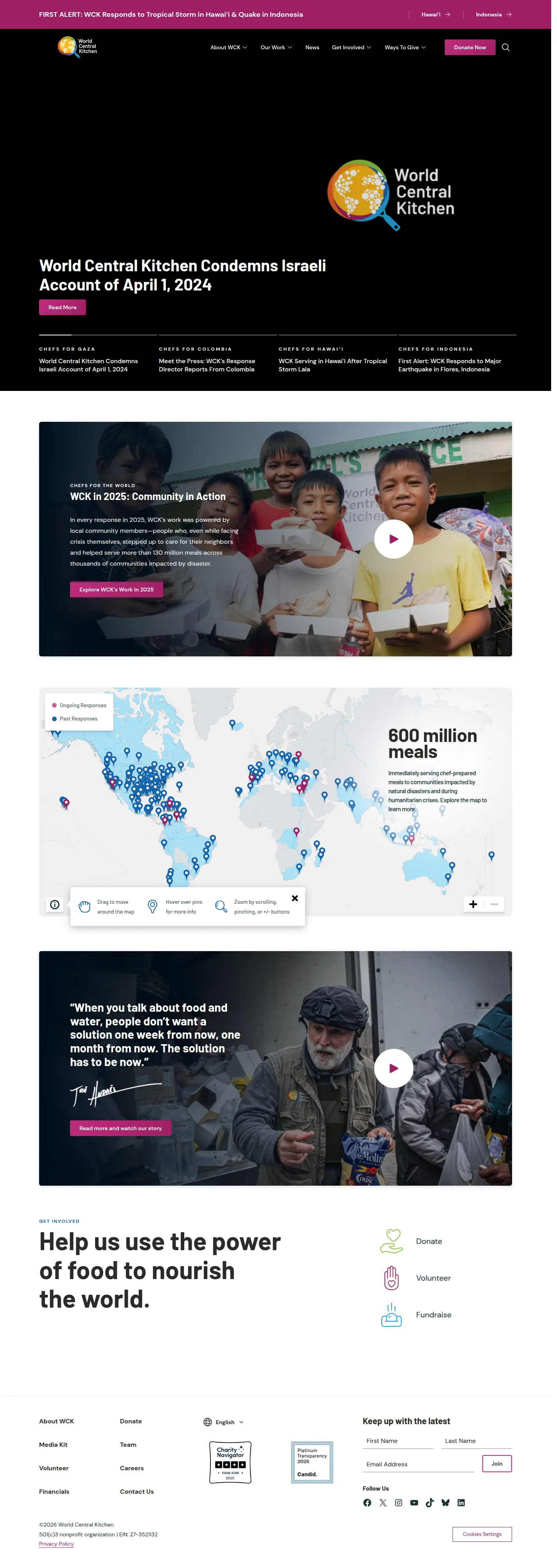 World Central Kitchen website design, full page