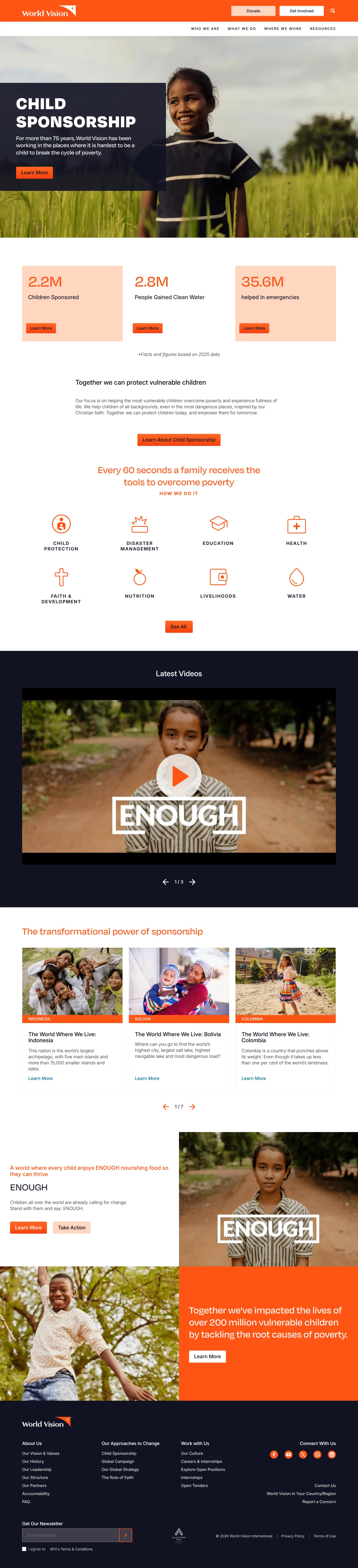 World Vision International website design, full page