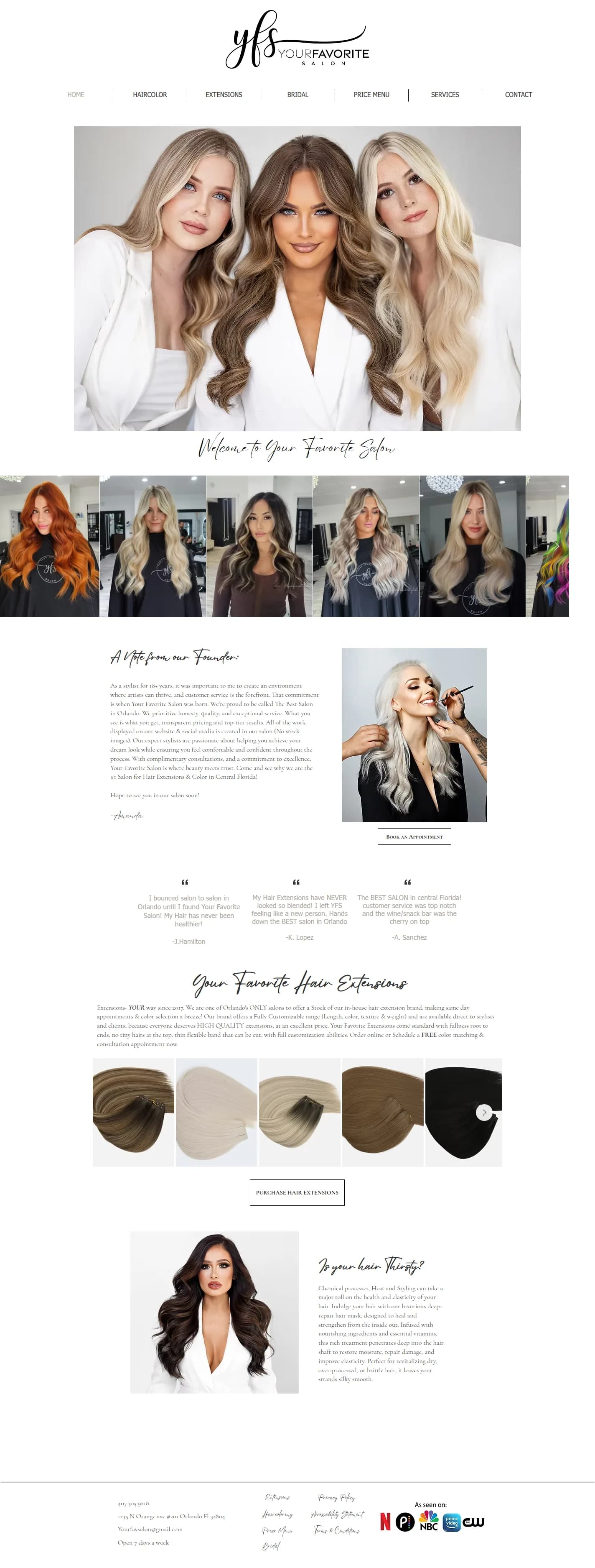 Your Favorite Salon website design, full page