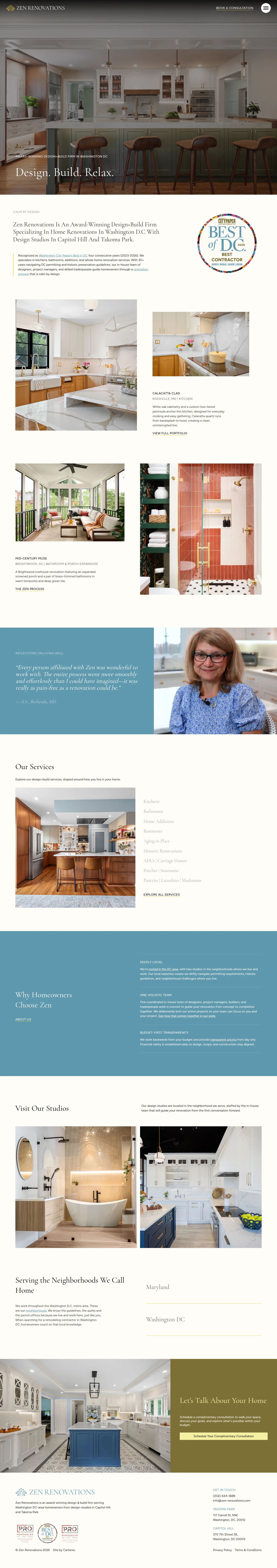 Zen Renovations website design, full page