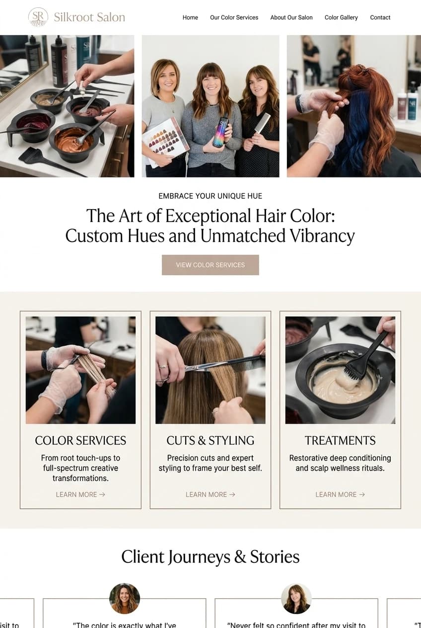 A salon website generated with Repaint