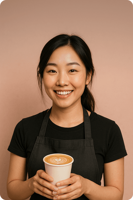 Barista holding latte art