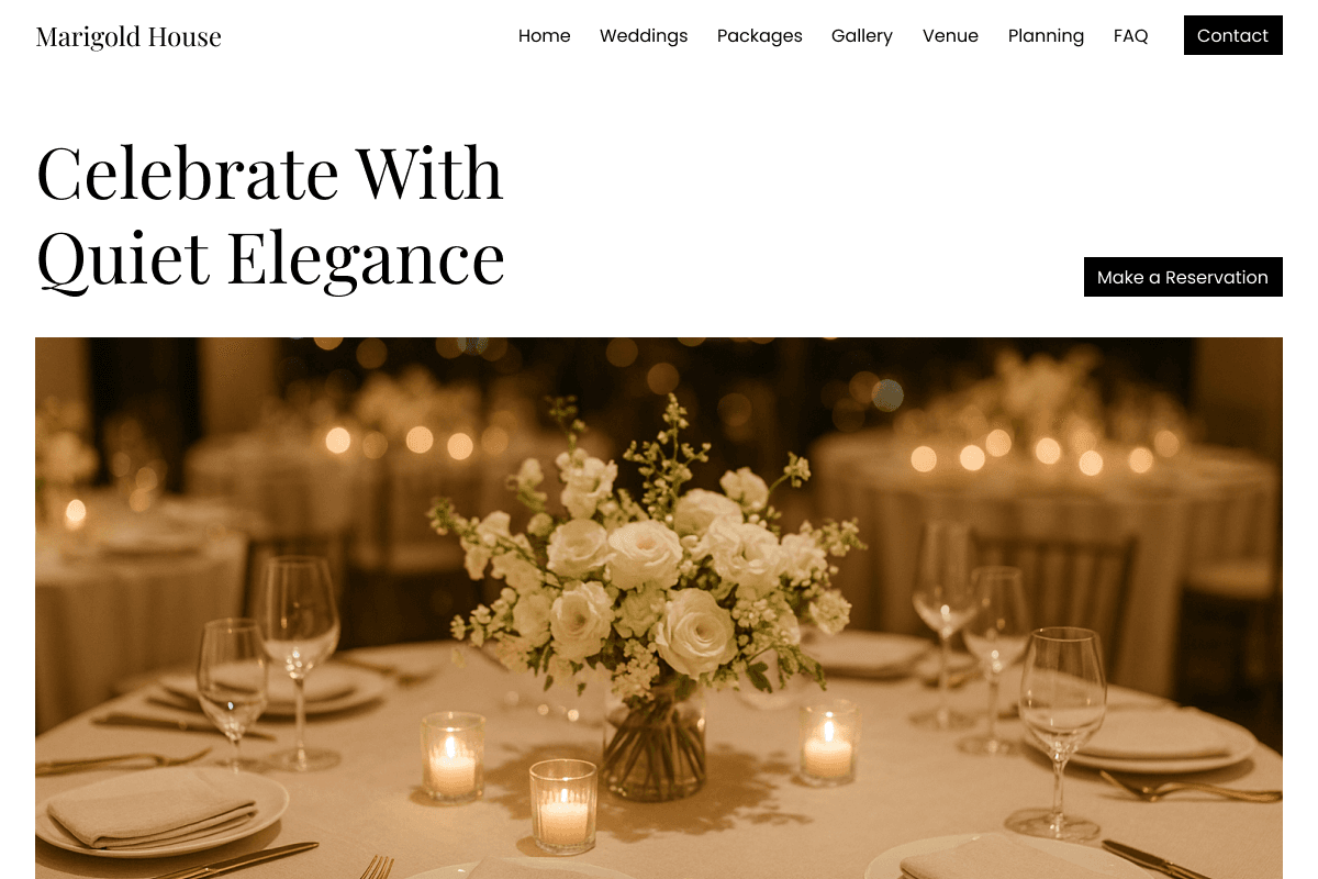 Wedding Venue landing page